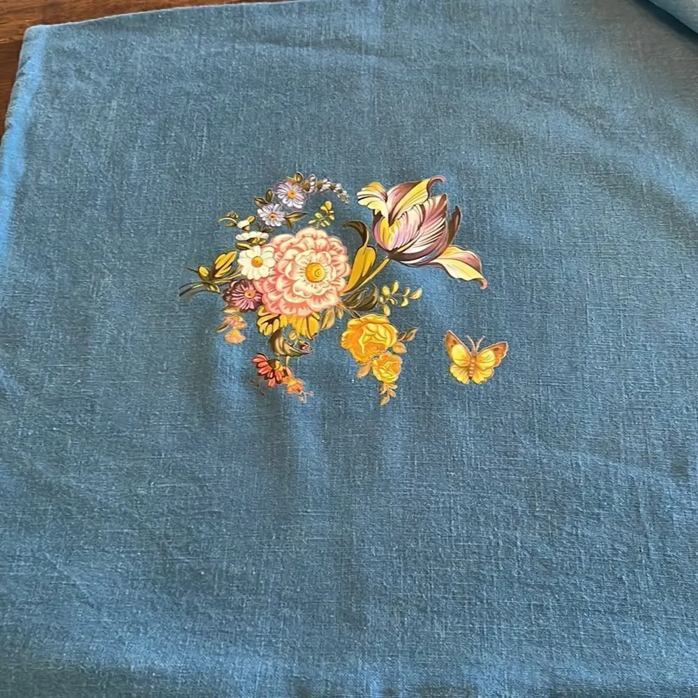 IKEA Blue Upcycled Pillow Covers w/ Floral Transfers w/ Zipper Closure- 2 pcs.